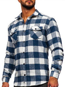 Camicia di flanella a manica lunga da uomo azzurra  Bolf 20723