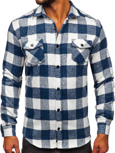 Camicia di flanella a manica lunga da uomo azzurra  Bolf 20723