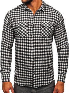 Camicia di flanella a maniche lunghe a scacchi da uomo nero y bianco Bolf 22701