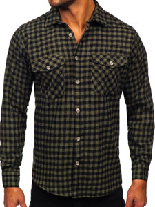 Camicia di flanella a maniche lunghe a scacchi da uomo verde Bolf 22701