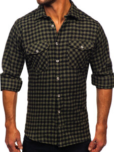 Camicia di flanella a maniche lunghe a scacchi da uomo verde Bolf 22701