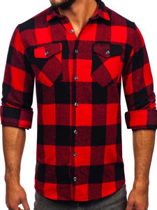 Camicia di flanella a maniche lunghe da uomo nero y rojo Bolf 20723