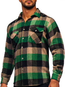 Camicia di flanella a maniche lunghe da uomo verde Bolf 20723