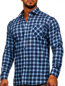 Camicia di flanella a quadri a maniche lunghe da uomo azzurro Bolf F3