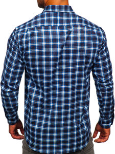 Camicia di flanella a quadri a maniche lunghe da uomo azzurro Bolf F3