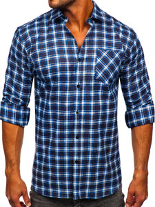 Camicia di flanella a quadri a maniche lunghe da uomo azzurro Bolf F3