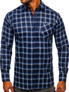 Camicia di flanella a quadri a maniche lunghe da uomo blu Bolf F3