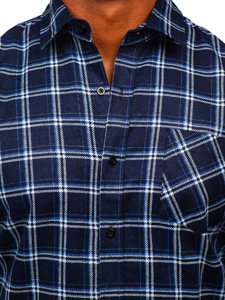 Camicia di flanella a quadri a maniche lunghe da uomo blu Bolf F3