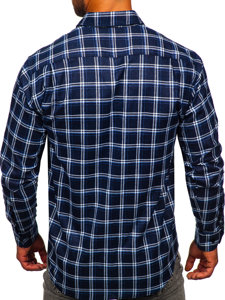 Camicia di flanella a quadri a maniche lunghe da uomo blu Bolf F3