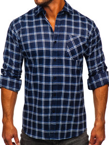 Camicia di flanella a quadri a maniche lunghe da uomo blu Bolf F3