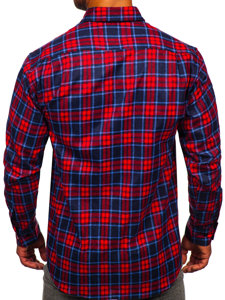 Camicia di flanella a quadri a maniche lunghe da uomo rosso-blu Bolf F3