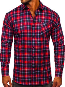 Camicia di flanella a quadri a maniche lunghe da uomo rosso-nero Bolf F3