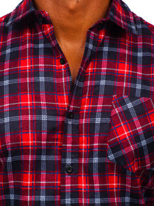 Camicia di flanella a quadri a maniche lunghe da uomo rosso-nero Bolf F3