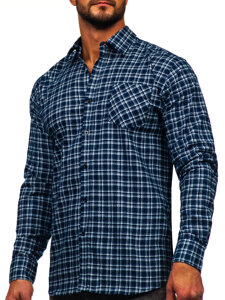 Camicia di flanella a scacchi a manica lunga da uomo biano-blu Bolf F7