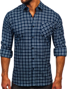 Camicia di flanella a scacchi a manica lunga da uomo biano-blu Bolf F7