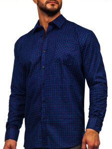 Camicia di flanella a scacchi a manica lunga da uomo blu Bolf F5