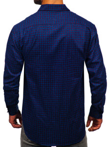 Camicia di flanella a scacchi a manica lunga da uomo blu Bolf F5