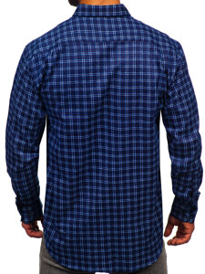 Camicia di flanella a scacchi a manica lunga da uomo blu-bianco Bolf F4