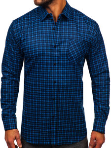 Camicia di flanella a scacchi a manica lunga da uomo blu y azzurro Bolf F5