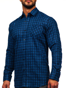 Camicia di flanella a scacchi a manica lunga da uomo blu y azzurro Bolf F5