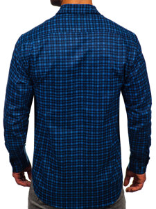 Camicia di flanella a scacchi a manica lunga da uomo blu y azzurro Bolf F5