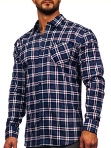 Camicia di flanella a scacchi a manica lunga da uomo blu y bianco Bolf F6