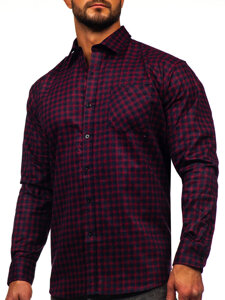 Camicia di flanella a scacchi a manica lunga da uomo rosso Bolf F4