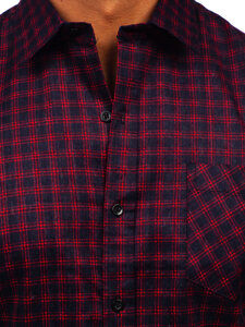 Camicia di flanella a scacchi a manica lunga da uomo rosso Bolf F4