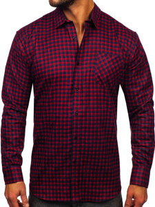 Camicia di flanella a scacchi a manica lunga da uomo rosso Bolf F5