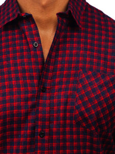 Camicia di flanella a scacchi a manica lunga da uomo rosso Bolf F5