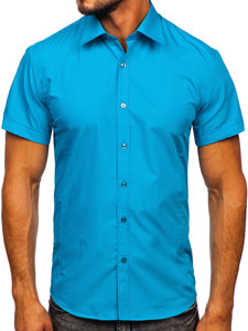 Camicia elegante a manica corta da uomo azzurra Bolf 7501