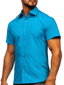 Camicia elegante a manica corta da uomo azzurra Bolf 7501