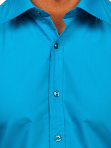 Camicia elegante a manica corta da uomo azzurra Bolf 7501