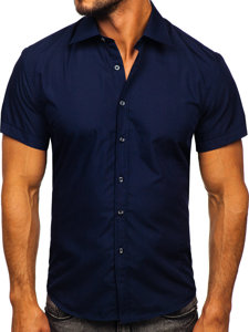 Camicia elegante a manica corta da uomo blu Bolf 7501