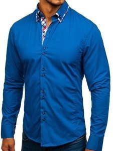 Camicia elegante a manica lunga da uomo azzurra Bolf 4704-1