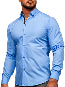 Camicia elegante a manica lunga da uomo azzurra Bolf 5796-1