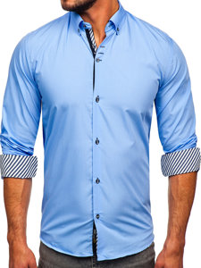 Camicia elegante a manica lunga da uomo azzurra Bolf 5796-1