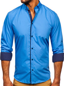 Camicia elegante a manica lunga da uomo azzurra Bolf 7724-1