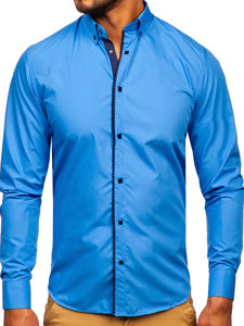 Camicia elegante a manica lunga da uomo azzurra Bolf 7724-1