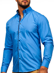 Camicia elegante a manica lunga da uomo azzurra Bolf 7724-1