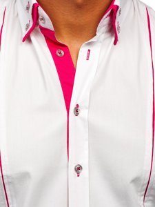 Camicia elegante a manica lunga da uomo bianco-rosa Bolf 4744