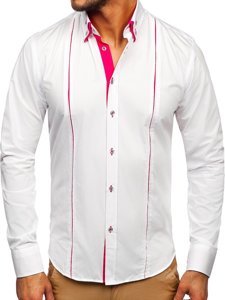 Camicia elegante a manica lunga da uomo bianco-rosa Bolf 4744