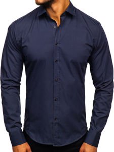 Camicia elegante a manica lunga da uomo blu Bolf 1703