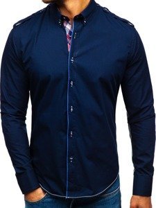 Camicia elegante a manica lunga da uomo blu Bolf 1758