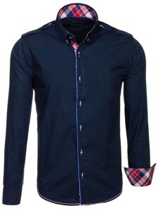 Camicia elegante a manica lunga da uomo blu Bolf 1758