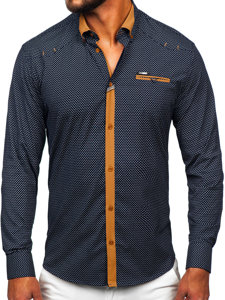 Camicia elegante a manica lunga da uomo blu Bolf 19603