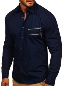 Camicia elegante a manica lunga da uomo blu Bolf 20703