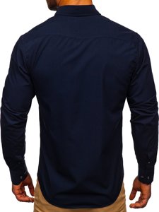 Camicia elegante a manica lunga da uomo blu Bolf 20703