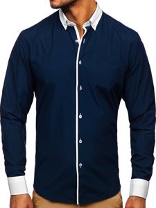 Camicia elegante a manica lunga da uomo blu Bolf 2782