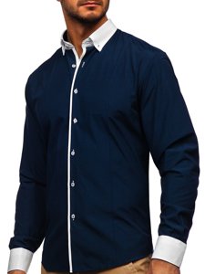 Camicia elegante a manica lunga da uomo blu Bolf 2782